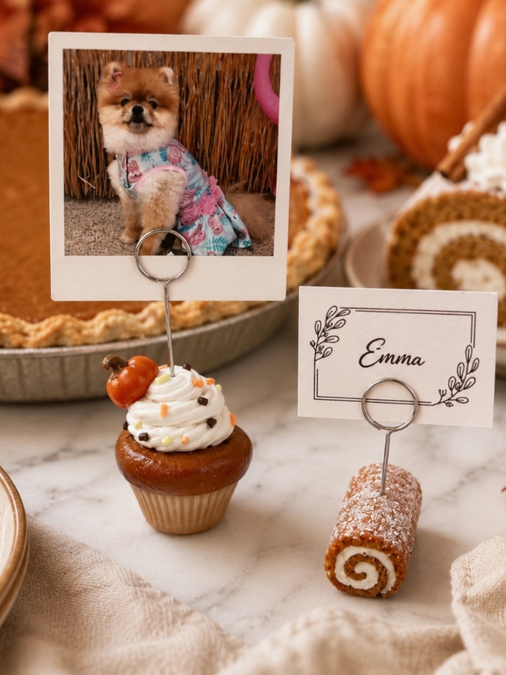 Pumpkin Cupcake or Pumpkin Roll Photo Holder, Place Card Holder, Food Label